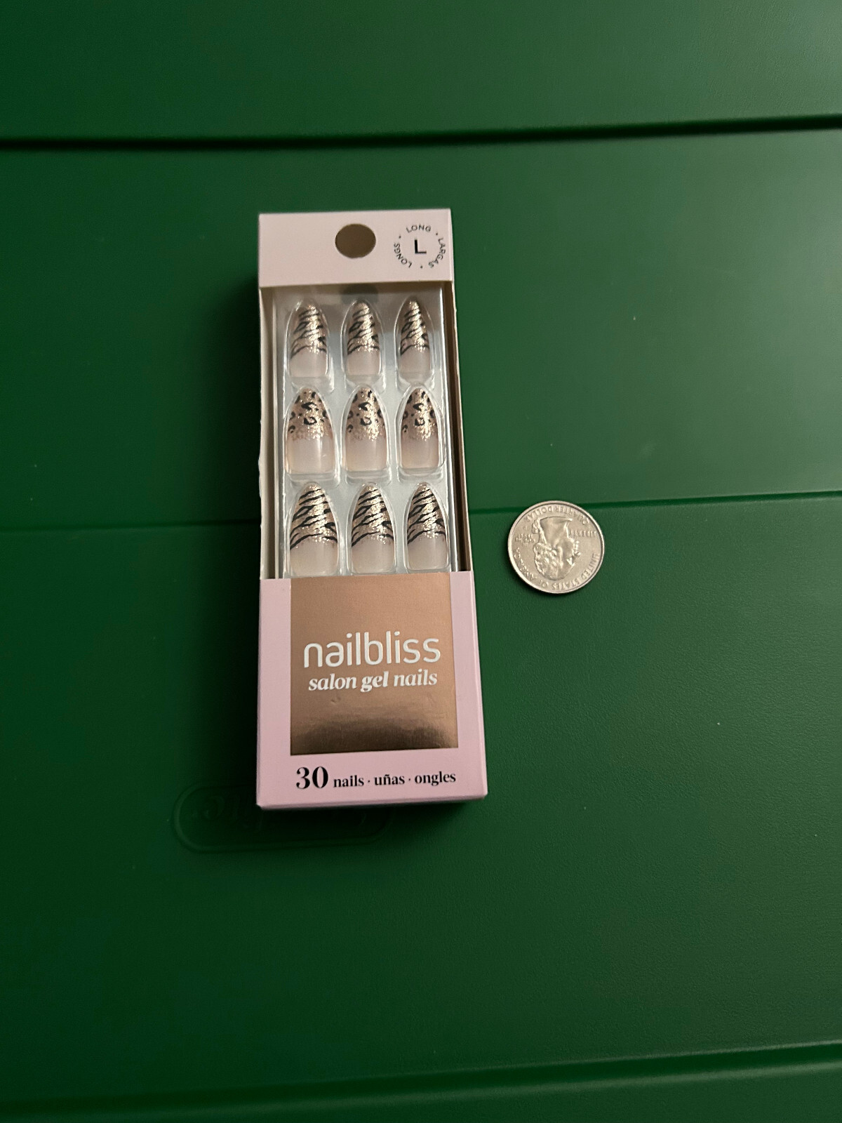 NAILBLISS GEL NAILS GOLD BLACK ANIMAL PRINT *LONG*