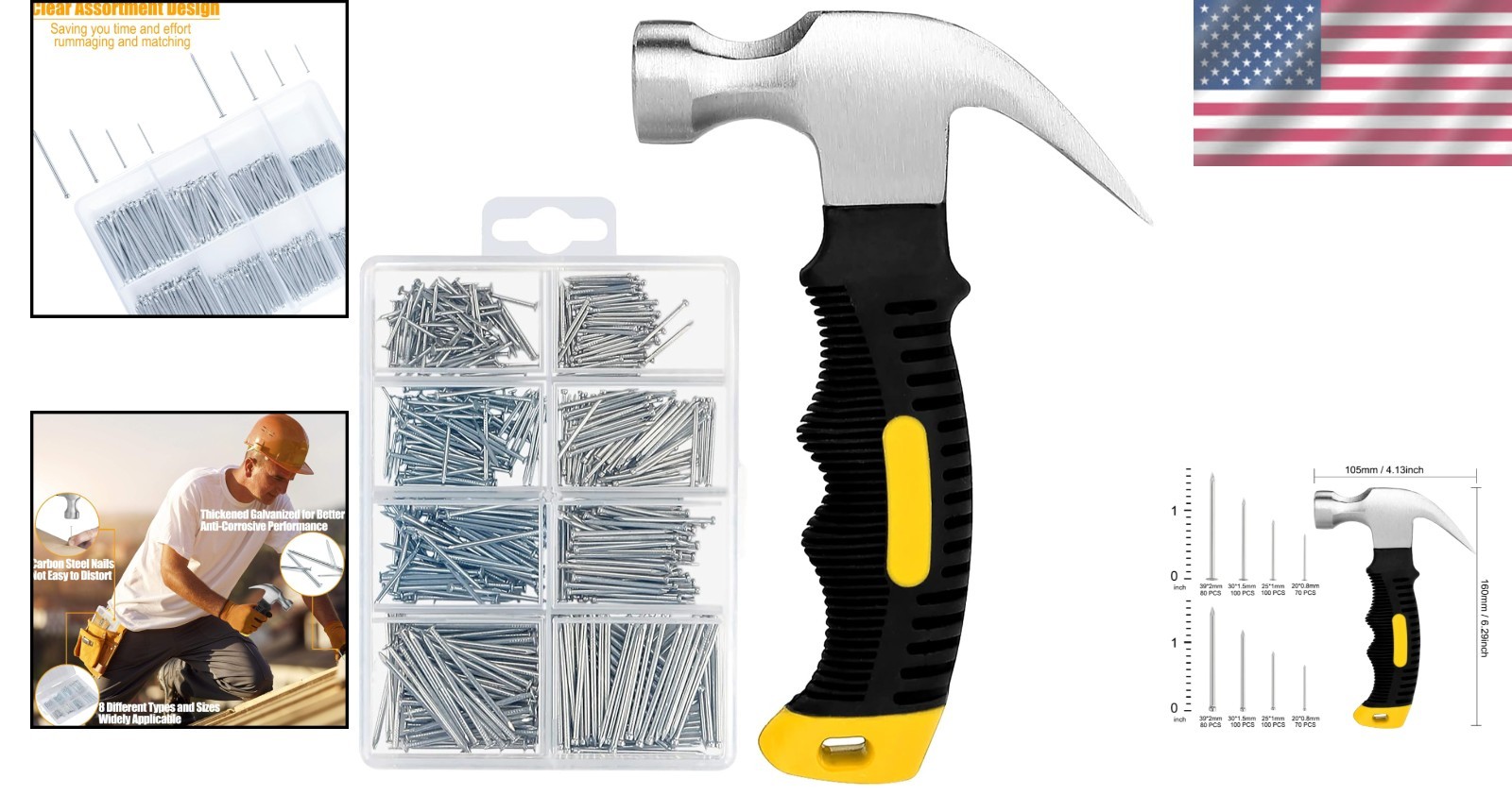 Comprehensive 700PC Nail Kit with Portable 8oz Hammer for Home Decor Projects