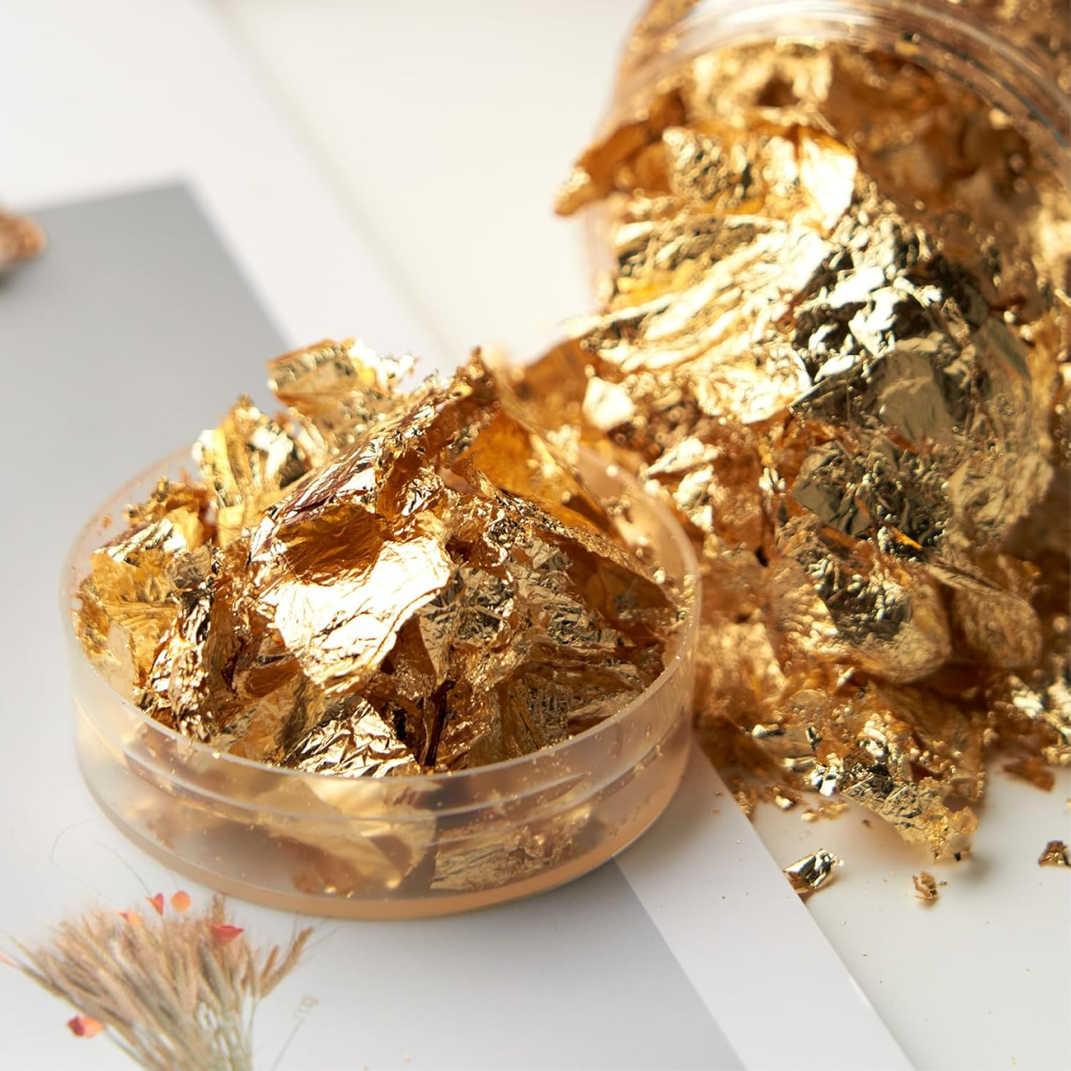 Gold Leaf Flakes with Tweezers,10G Metallic Gold Foil Flakes for Resin, with Twe
