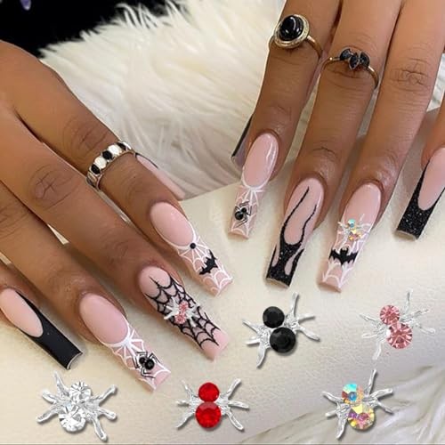36Pcs Halloween Nail Charms 3D Spider Nail Art Charms Shiny Alloy Spider Nail