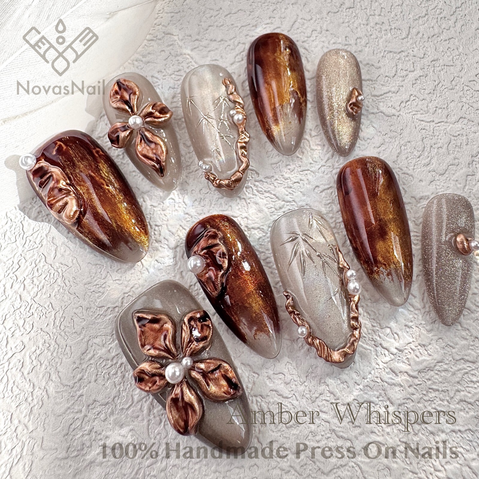 Elegant Bronze Almond Press-On Nails-Handmade Reusable False Nails-Luxury Nail