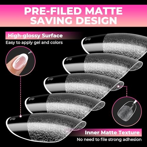Round Nail Tips 360Pcs Pre-shaped Half Matte Oval Gel Nail Tips Short Oval