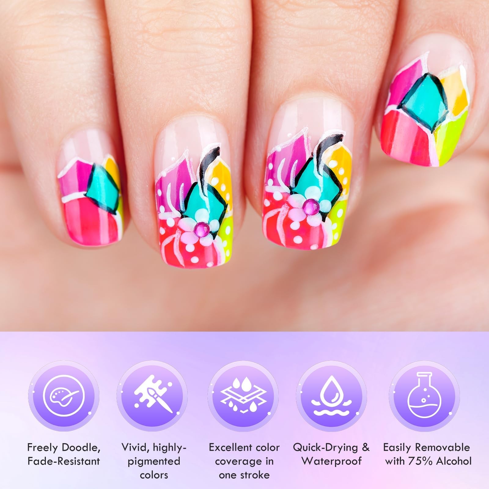 24 Colors Nail Art Pens Set – 0.5mm Fine Tip, Non-Toxic Waterproof Markers for D