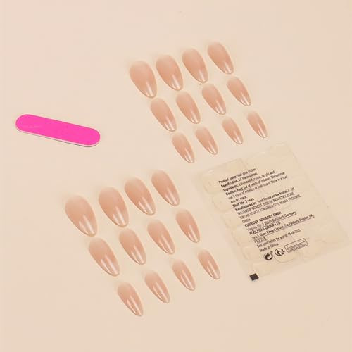 24Pcs Nude Gradient French Tip Press on Nails Medium Length Almond Shaped
