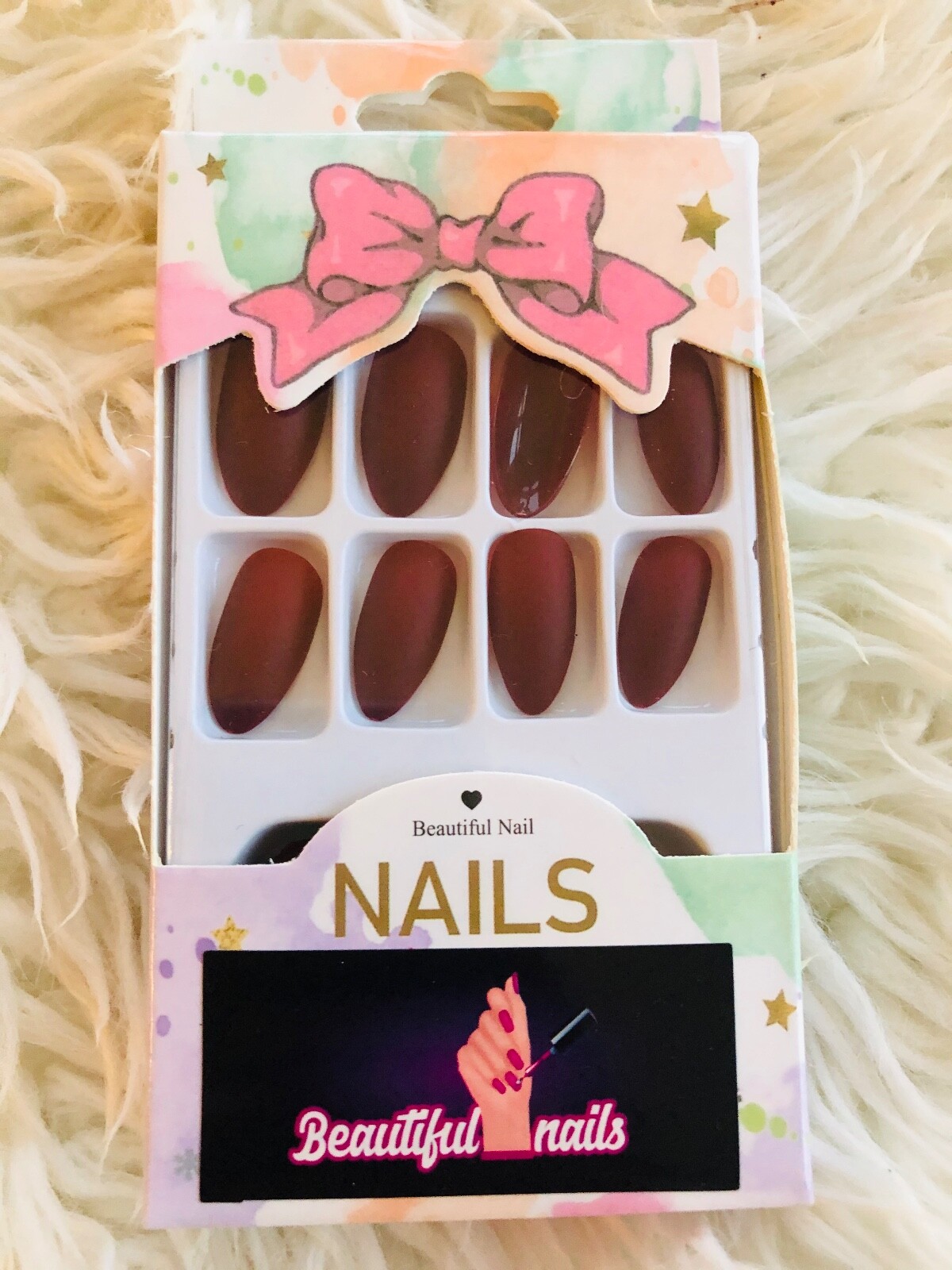 22Pc set Red Wine Press on Nails medium Oval/Round 3 Pack