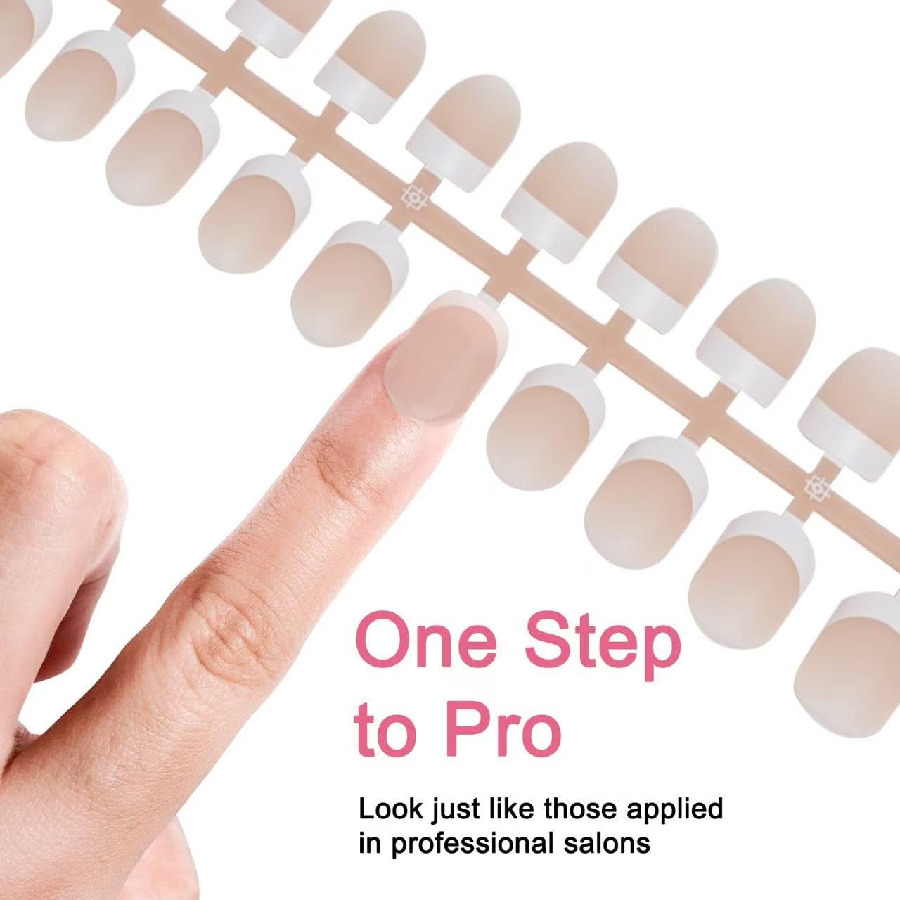 210 Pcs White French Nail Tips-Short Square Press On Nails Nude, Pre-Designed…