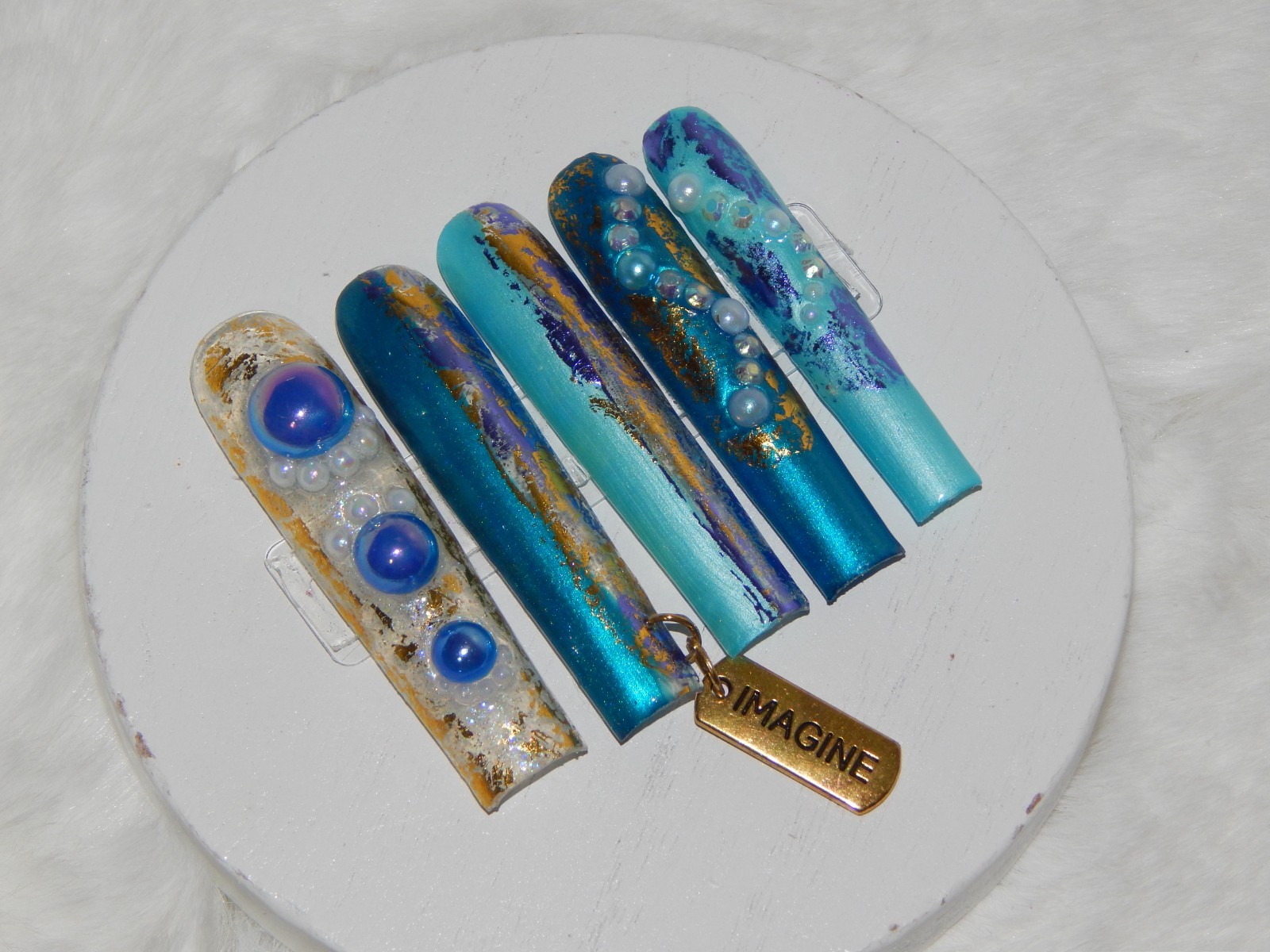Luxury Handmade Press-On Nails I Reusable I Butterfly Blues I Square Shape l 3XL