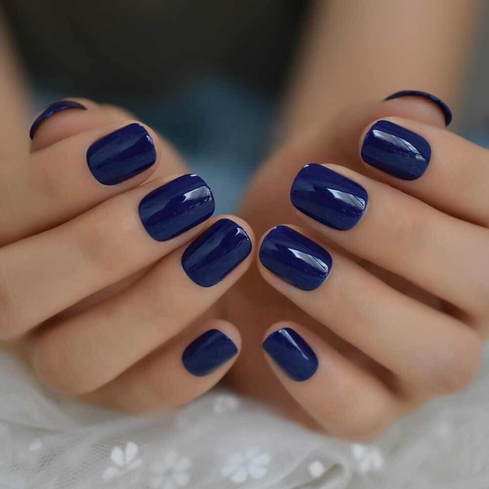 Royal Blue Short Square Press On Nails – Glue On False Set – 24 pcs Kit