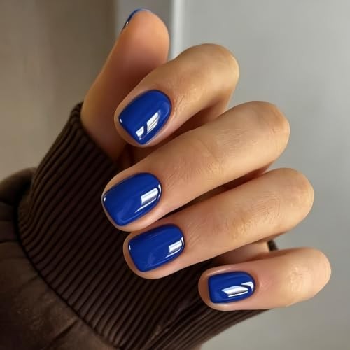 Short Square Gel Nails Press – Royal Blue – Soft Gel Fake Nails