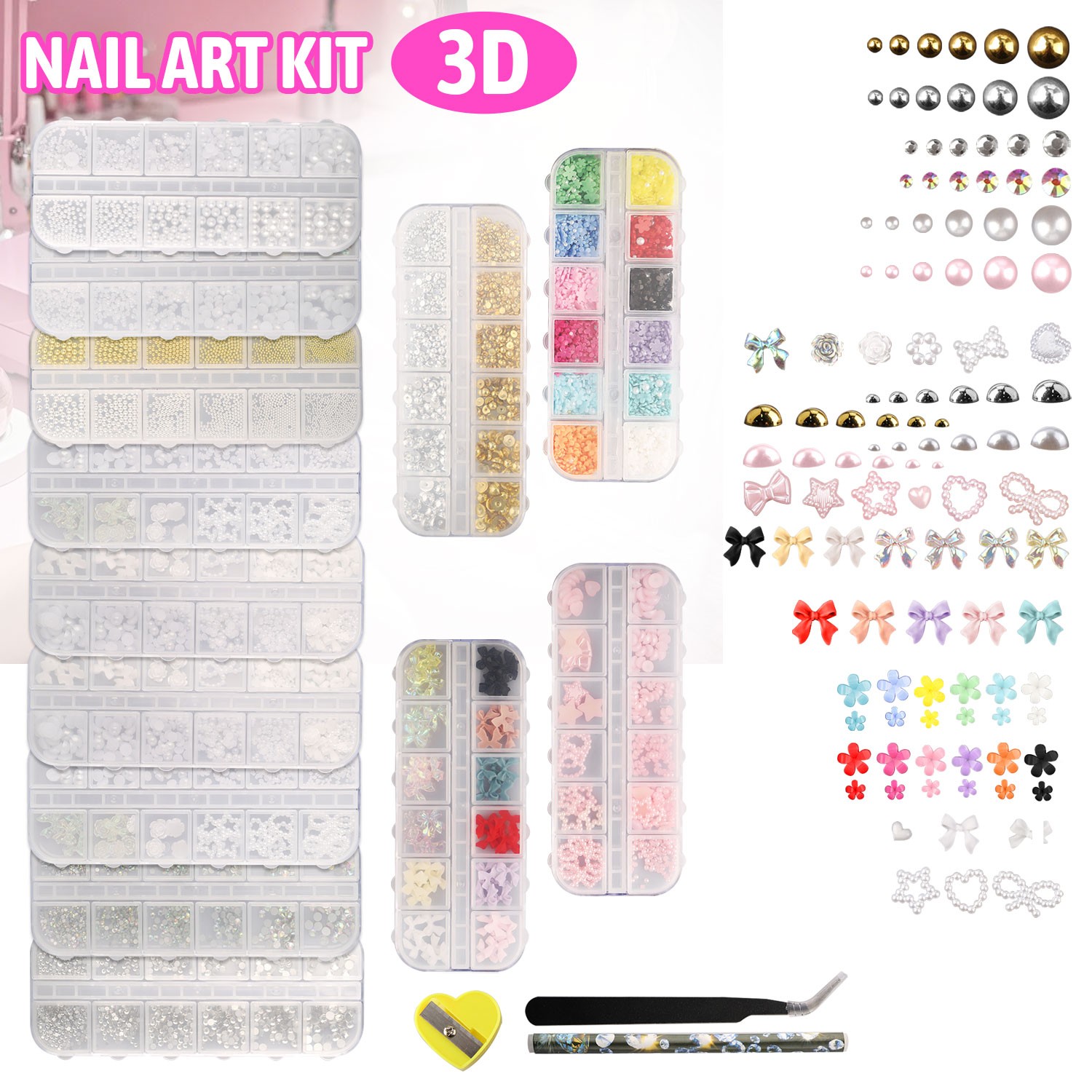 3D Floral Nail Charms with Pearl Decor Mixed Color Nail Art Supplie DIY Manicure