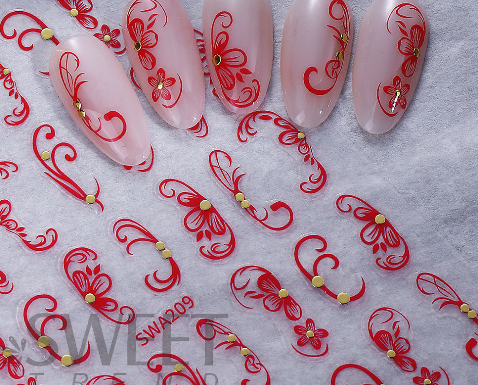 3Pcs Vine Flower Hawaiian Hibiscus Floral Nail Art Stickers Decal NS10