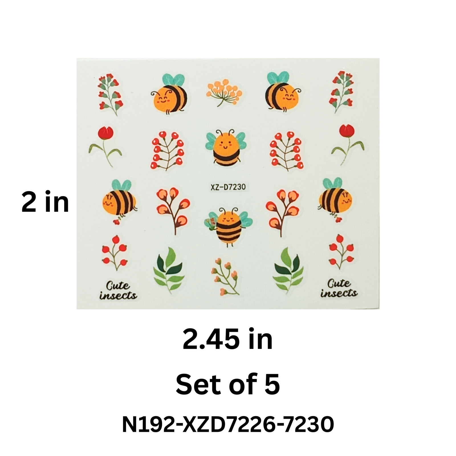 Set of 5 Insect & Butterfly Nail Art Stickers – Easy to Apply & Long Lasting