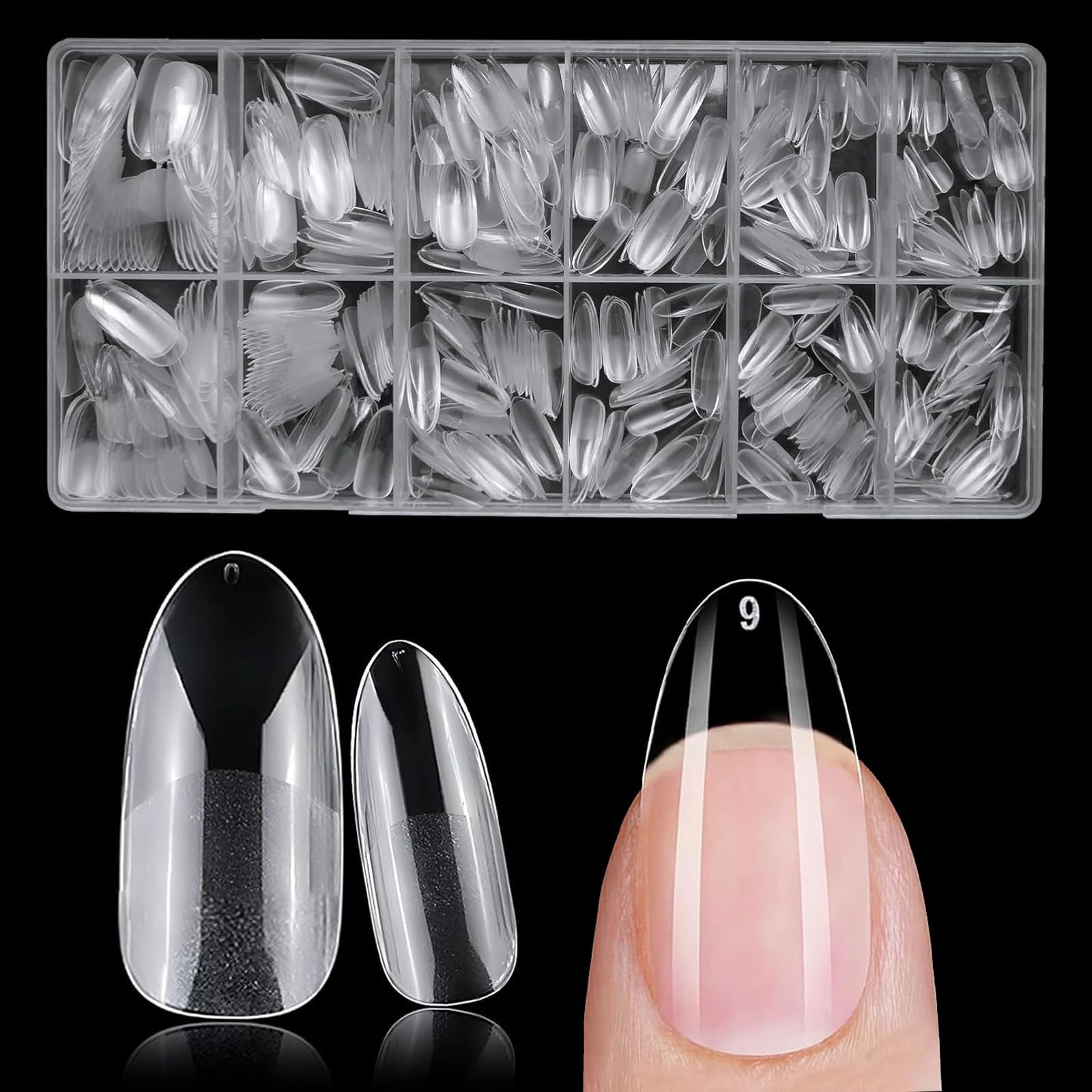 AddFavor Medium Oval Gel Nail Tips, 600pcs Round Acrylic Nail Tips Full Cover…