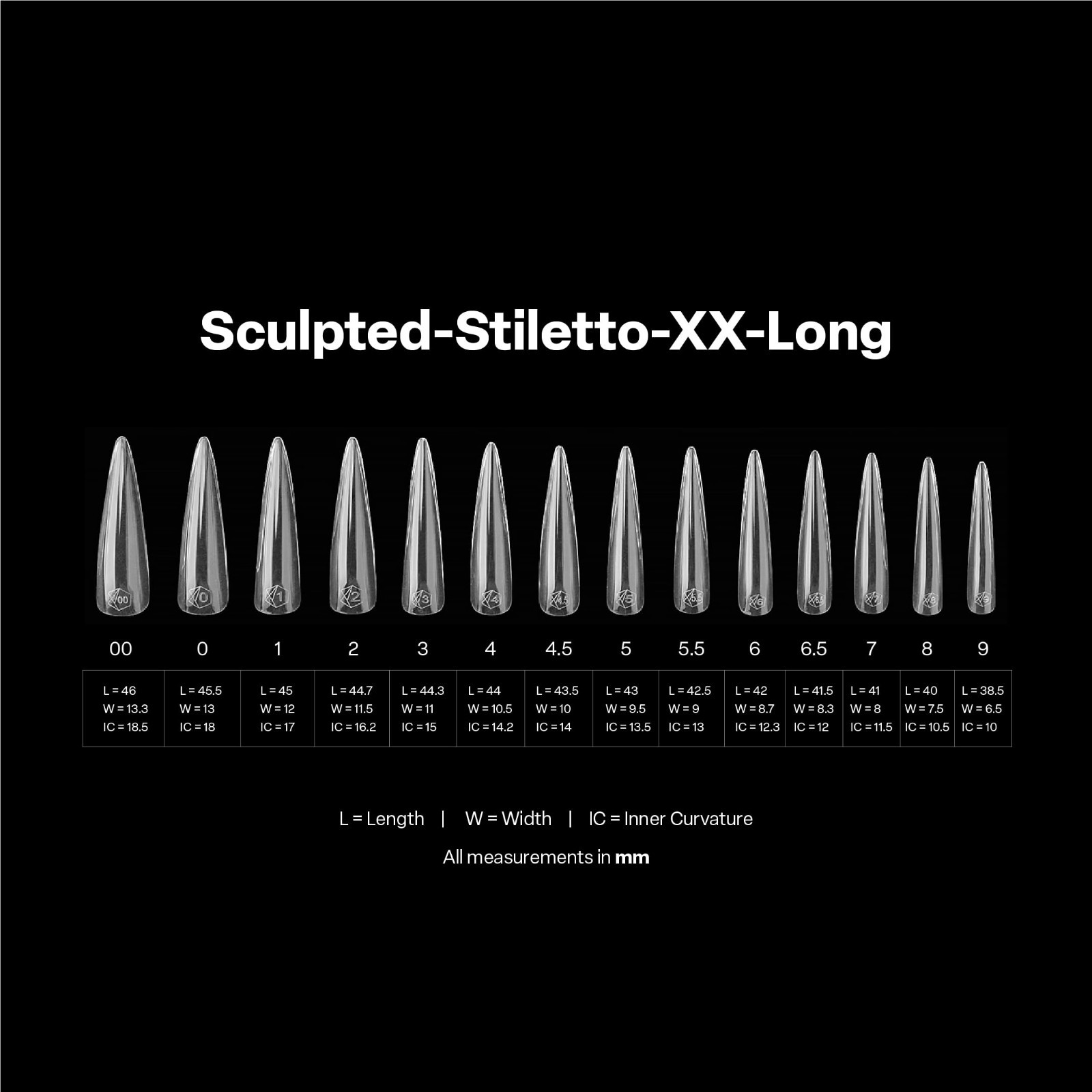 Sculpted Gel Nail Tips Box – 210pcs, 14 Sizes 00-9, Extra Long Stiletto Tips
