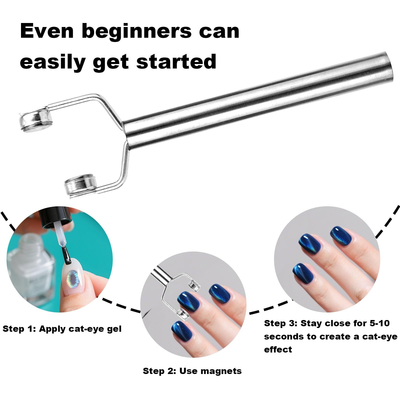 3 in 1 Cat Eye Magnet for Nails, Nail Design Tool Y-Shaped Double Head Silver