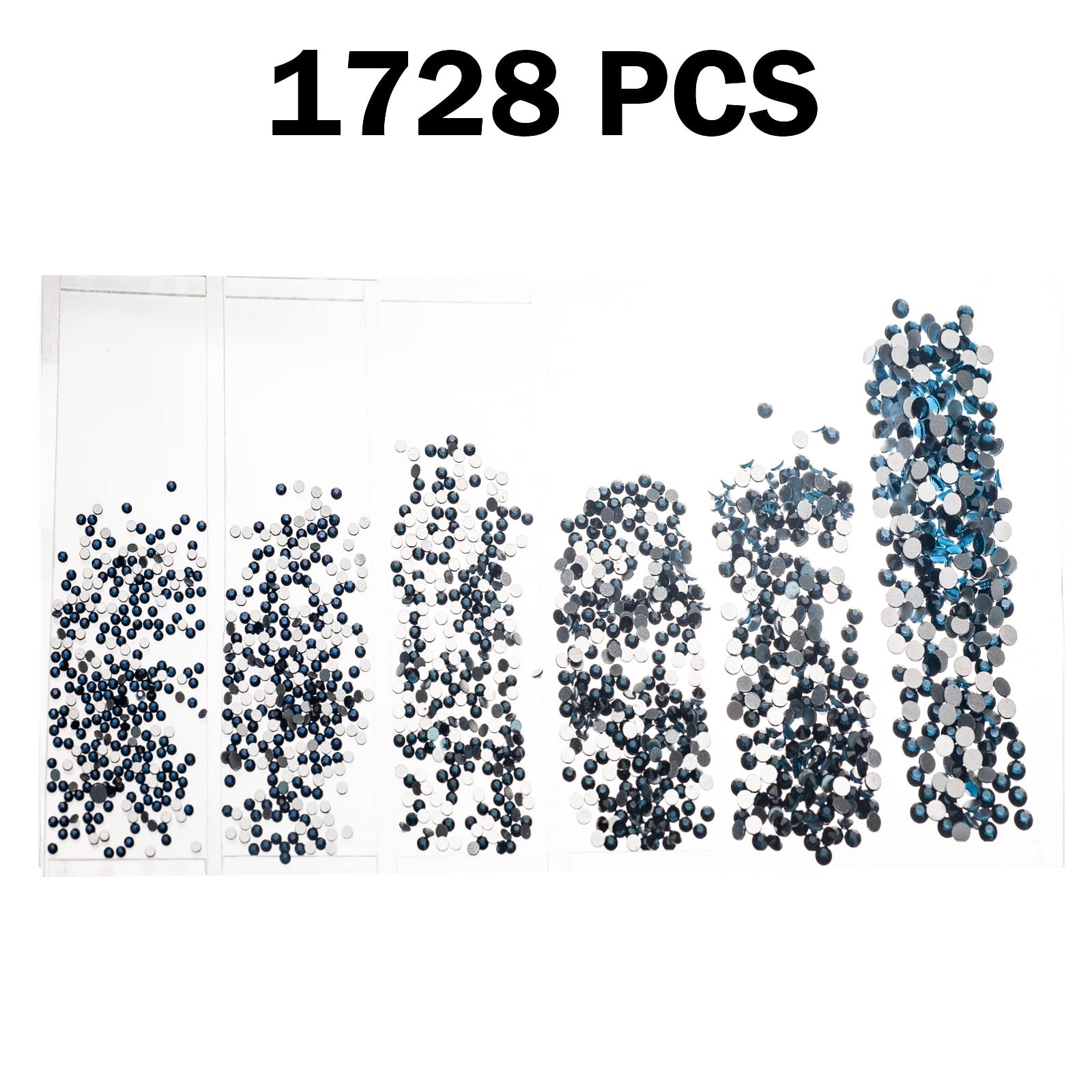 1728PCS Nail Art Rhinestone Dark Blue Glitter Diamend Gems 3D Tips DIY Decora…