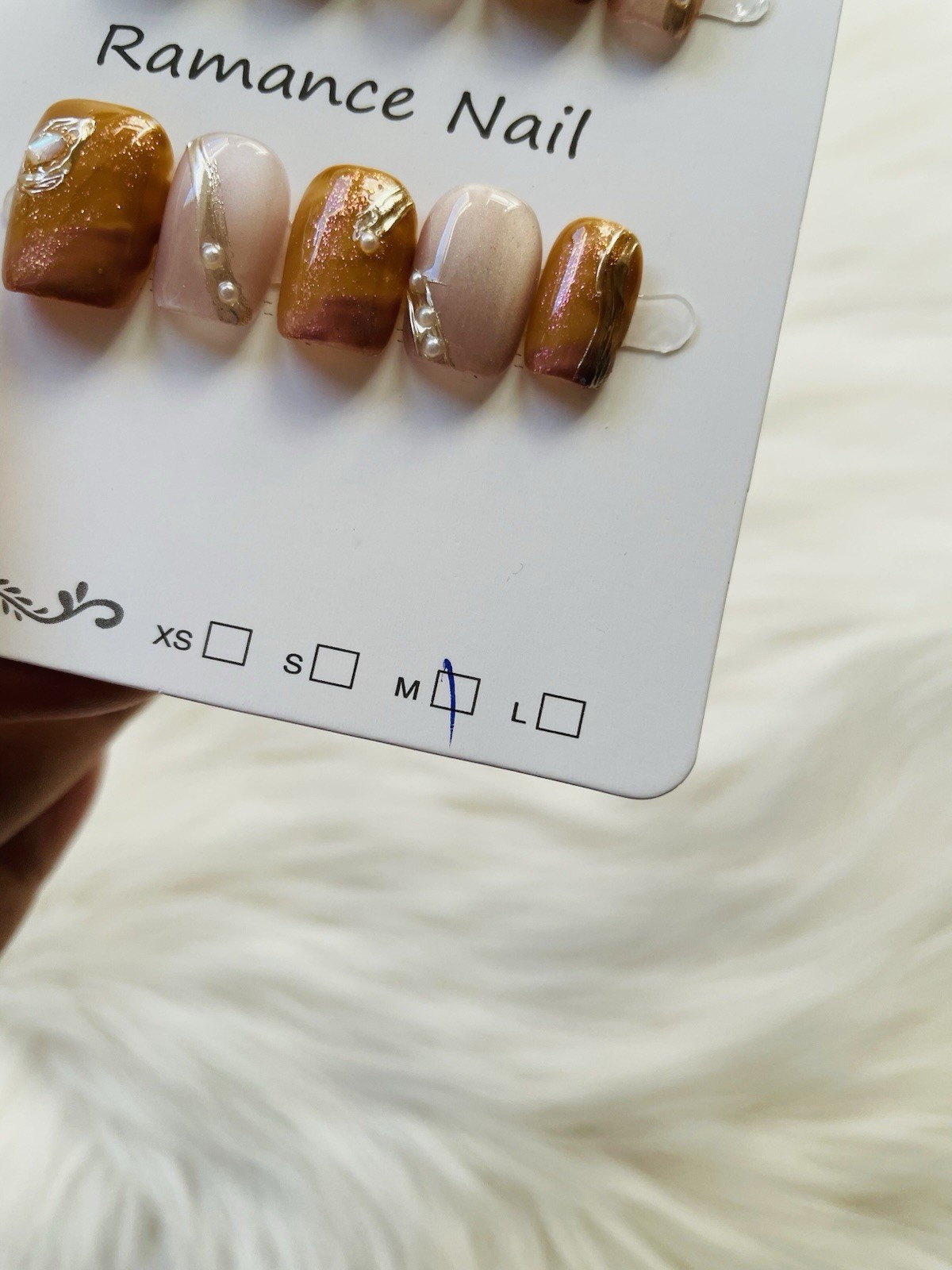 Bronze Pink Pearl Gold Premium Press On Nails Size MEDIUM, Short Length Square