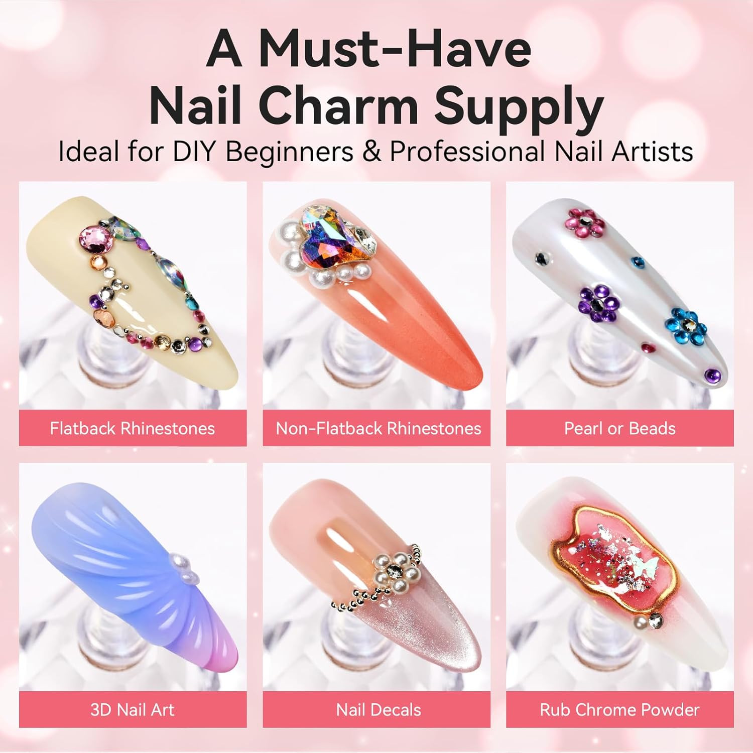 Nail Rhinestone Glue Set – Gel Nail Glue for Rhinestones, 3D Art Design Super St
