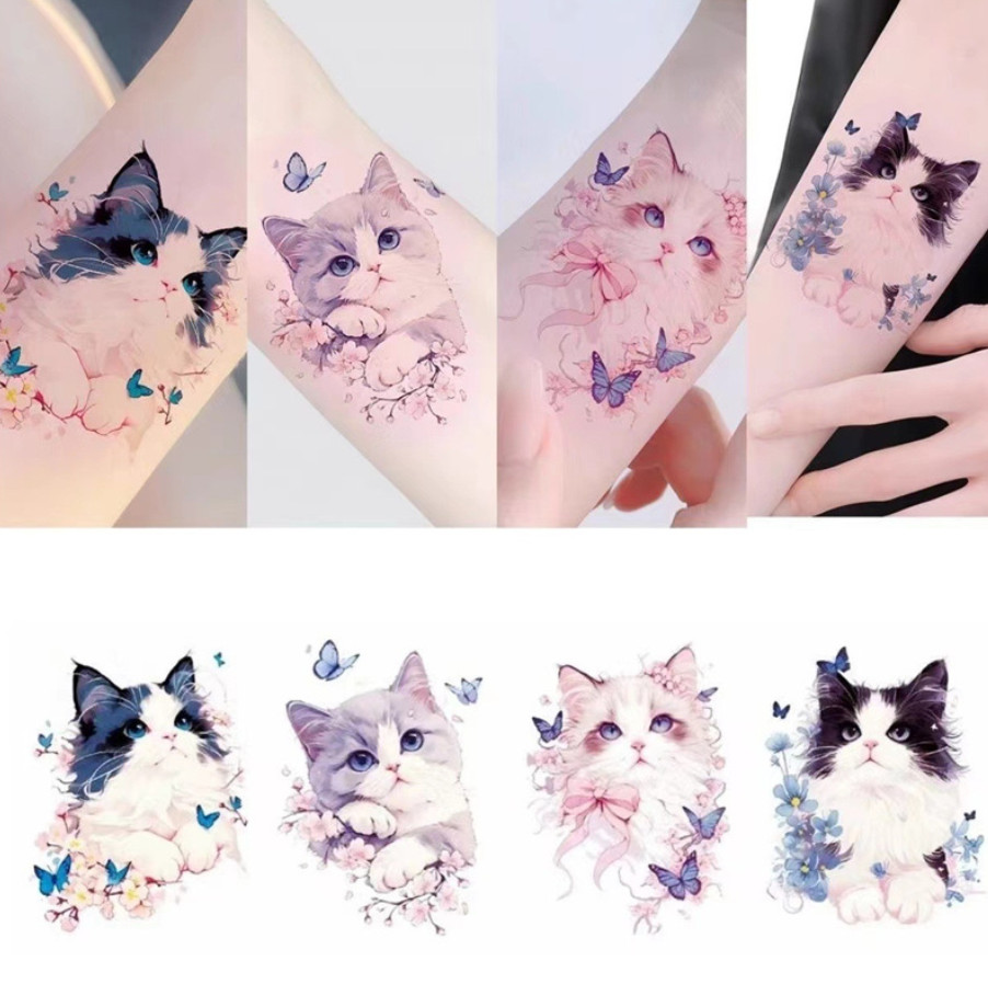 4pcs Butterfly Bow Cat Temporary Arm Tattoo Stickers Waterproof Angel Cat NH13