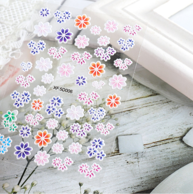 5D Embossed Flowers Rose Butterfly Rabbit Daisy Cameo Nail Art Stickers DIY