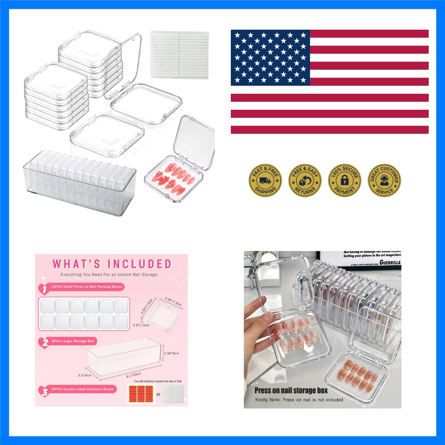 12Pcs Press on Nail Packaging Boxes, Clear False Nail Container Organizer | N…
