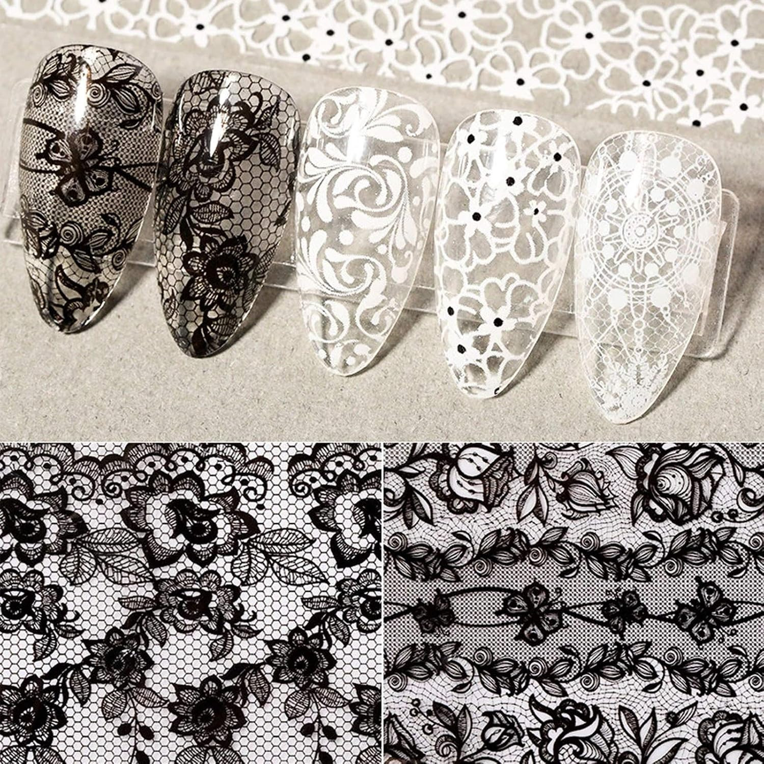 Holographic Nail Foil Transfer Stickers Black White Lace Laser Foils Nail Art Su