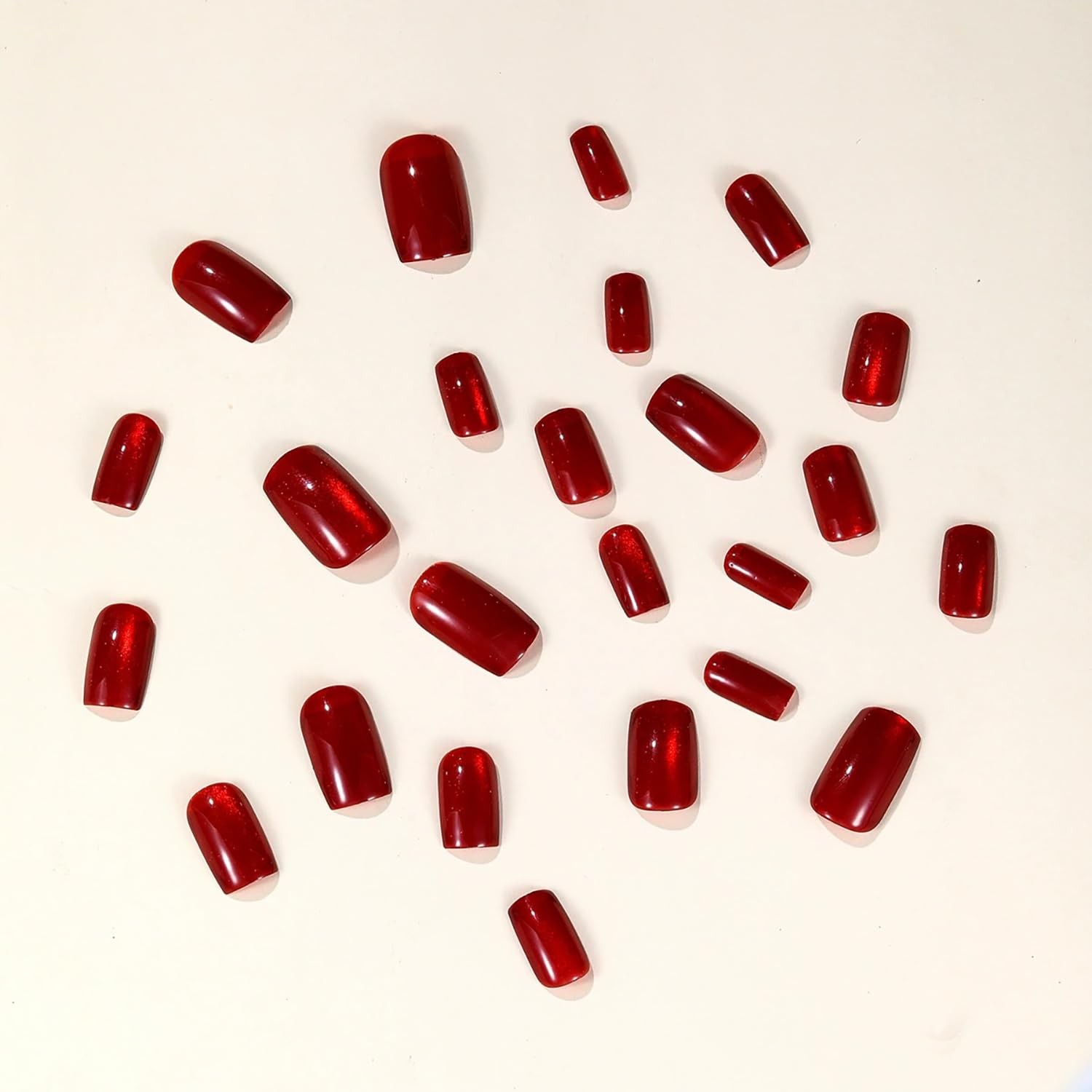 Wine Red Press on Nails Short Square Fake Nails with Glitter Designs Red Full…