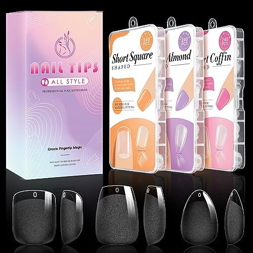 3 Styles Short Nail Tips Kit – 720PCS Gel X Nail Tips Half Matte Half Matte 03