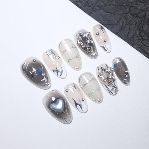 10Pcs Handmadehort Almond Press On Nails – Easy Apply & Remove – S UO06