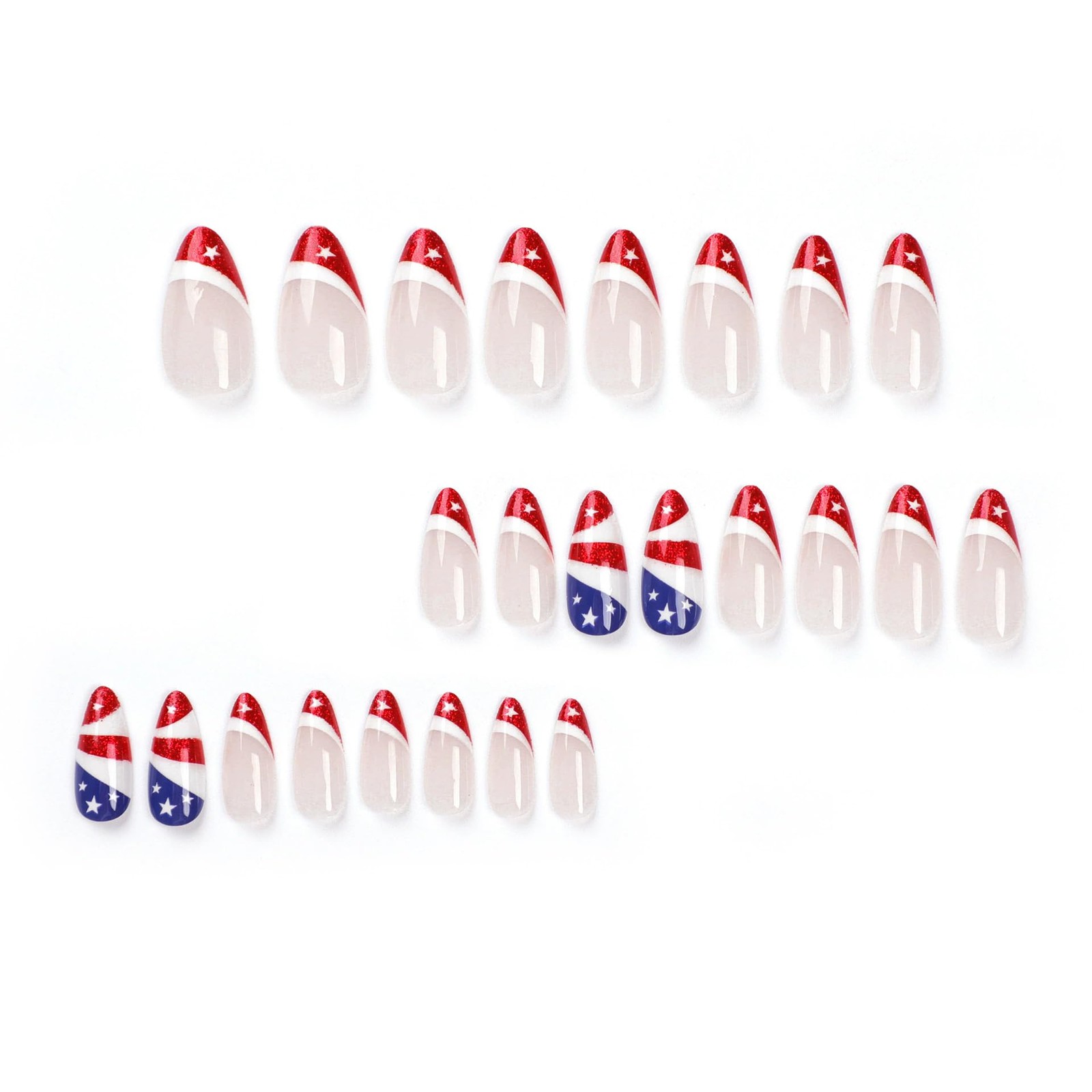 24Pcs 4th of July Press on Nails Medium Almond Oval Fake Nails with Flag Desi…