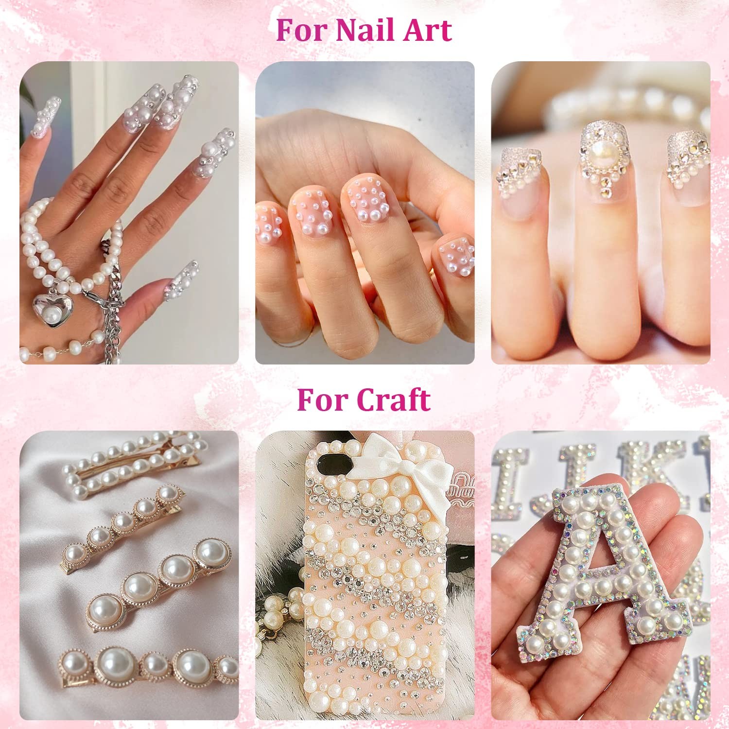 2700 Pcs Flatback Pearl Half Round Nail Art Kit White Beige Craft Beads
