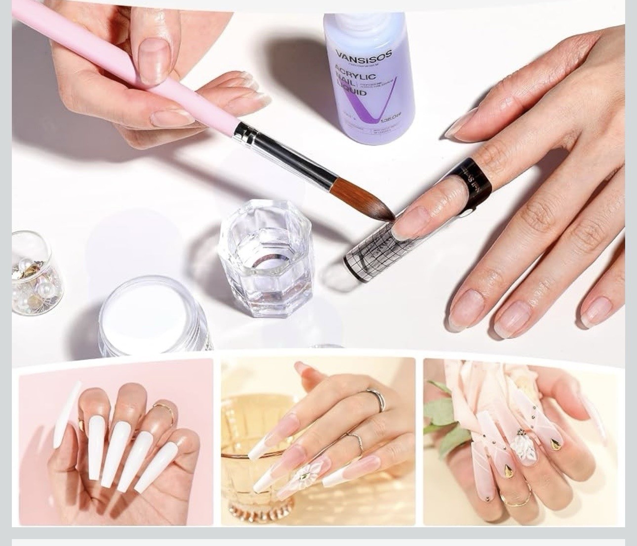 Acrylic Nail Kit Clear White Pink Powder and Liquid Set NEW