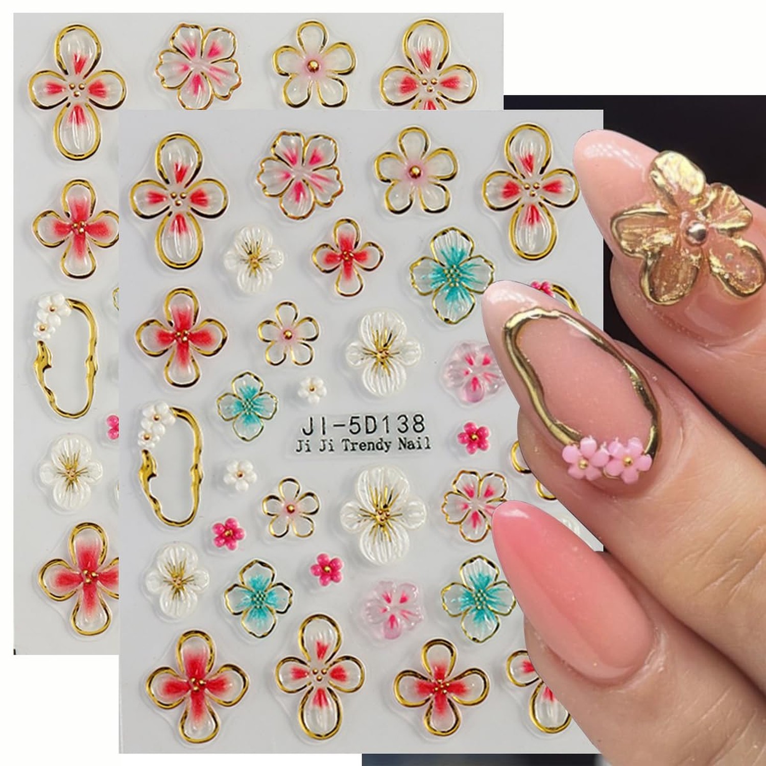 2 Sheets Spring Nail Stickers for Nail Art – Flower Nail Art Stickers Spring …