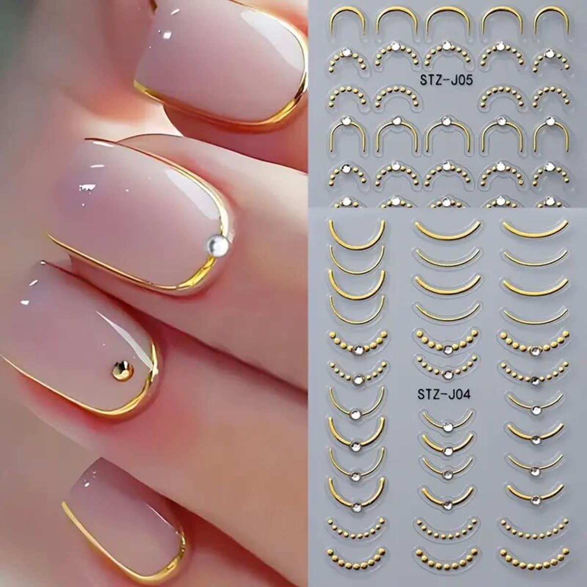 French Line Nail Art Stickers Decals 5D Embossed Tip Gold