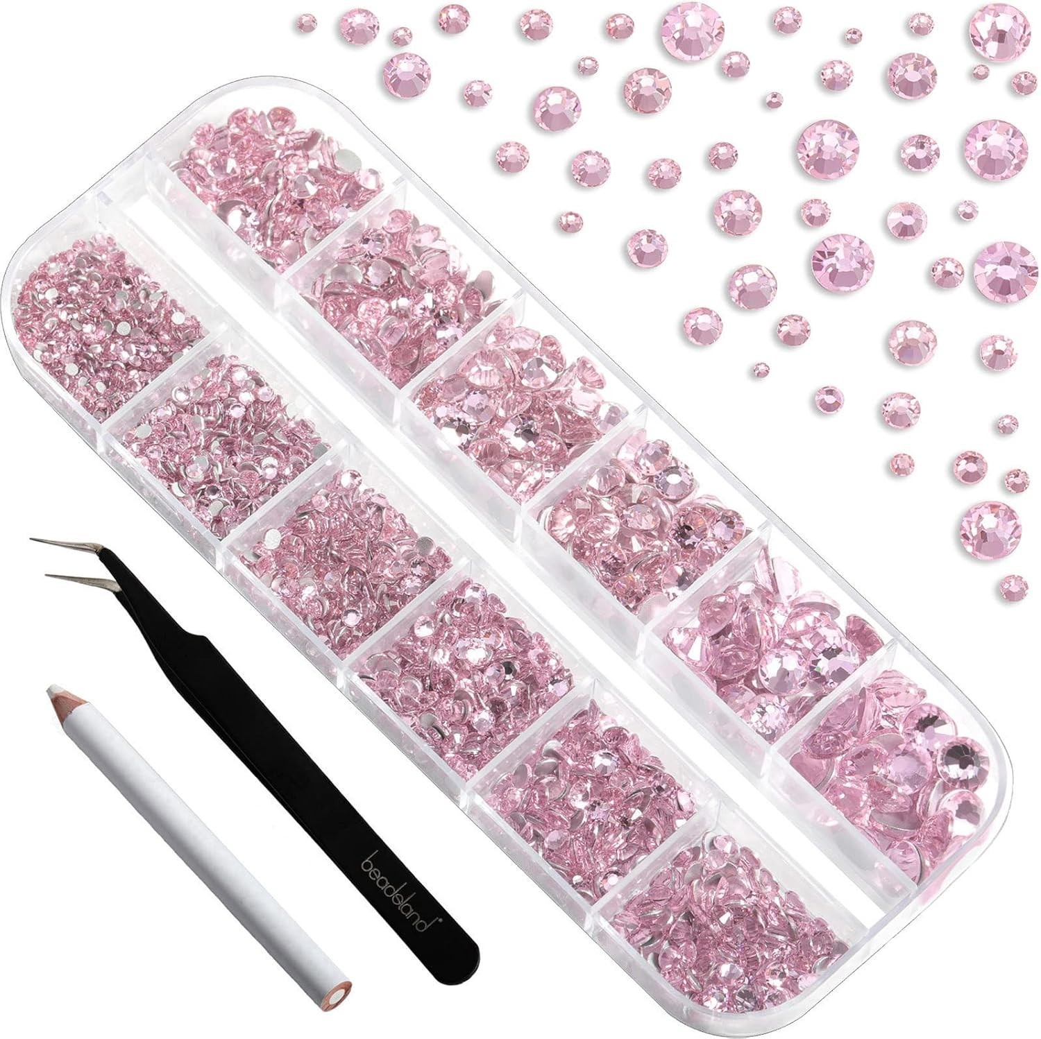 Rhinestones for Makeup,8 Sizes 2500pcs Pink Flatback Rhinestones Face Gems fo…