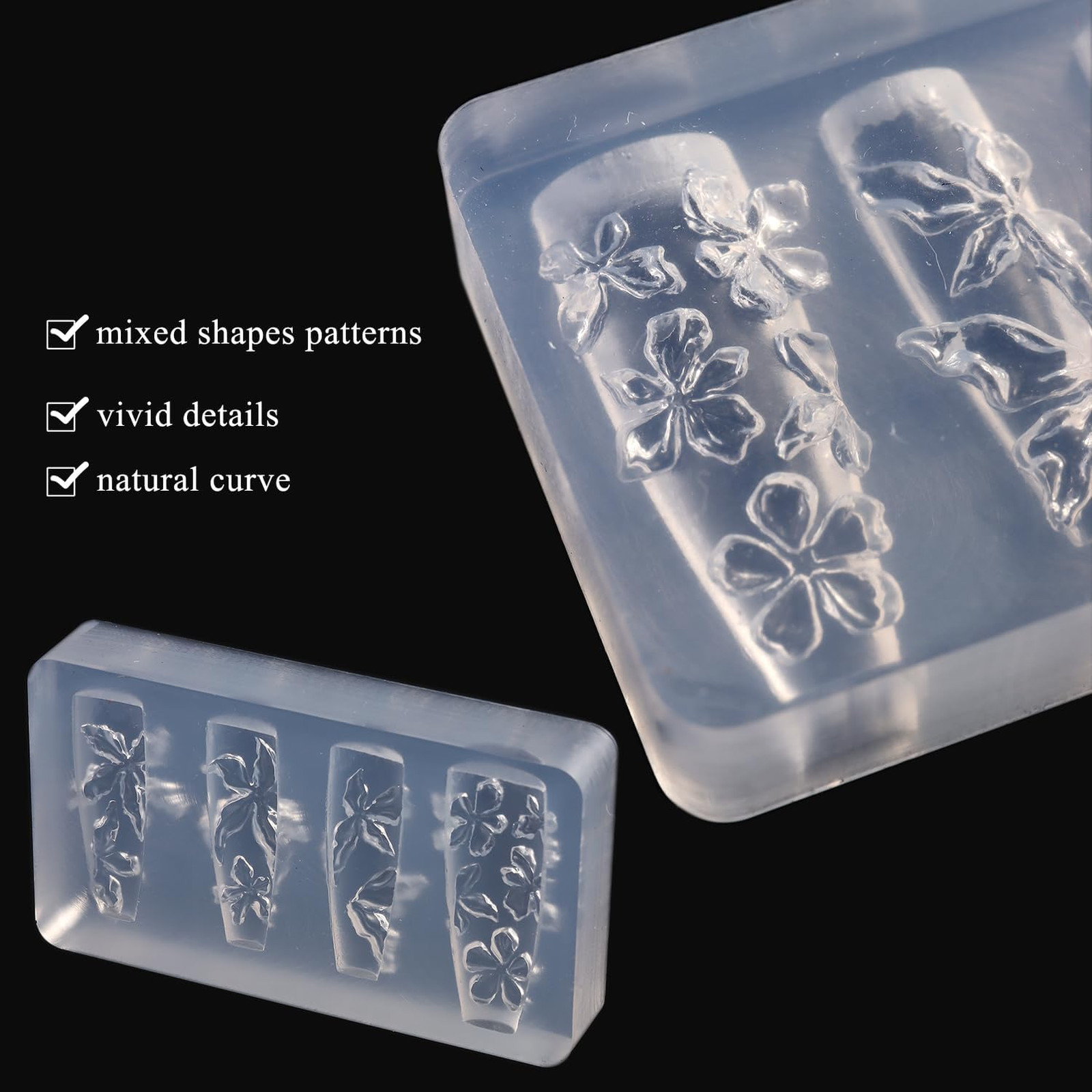 Silicone Nail Art Molds 3D Flower Design Reusable with Carving Pen 2PCS Cherry