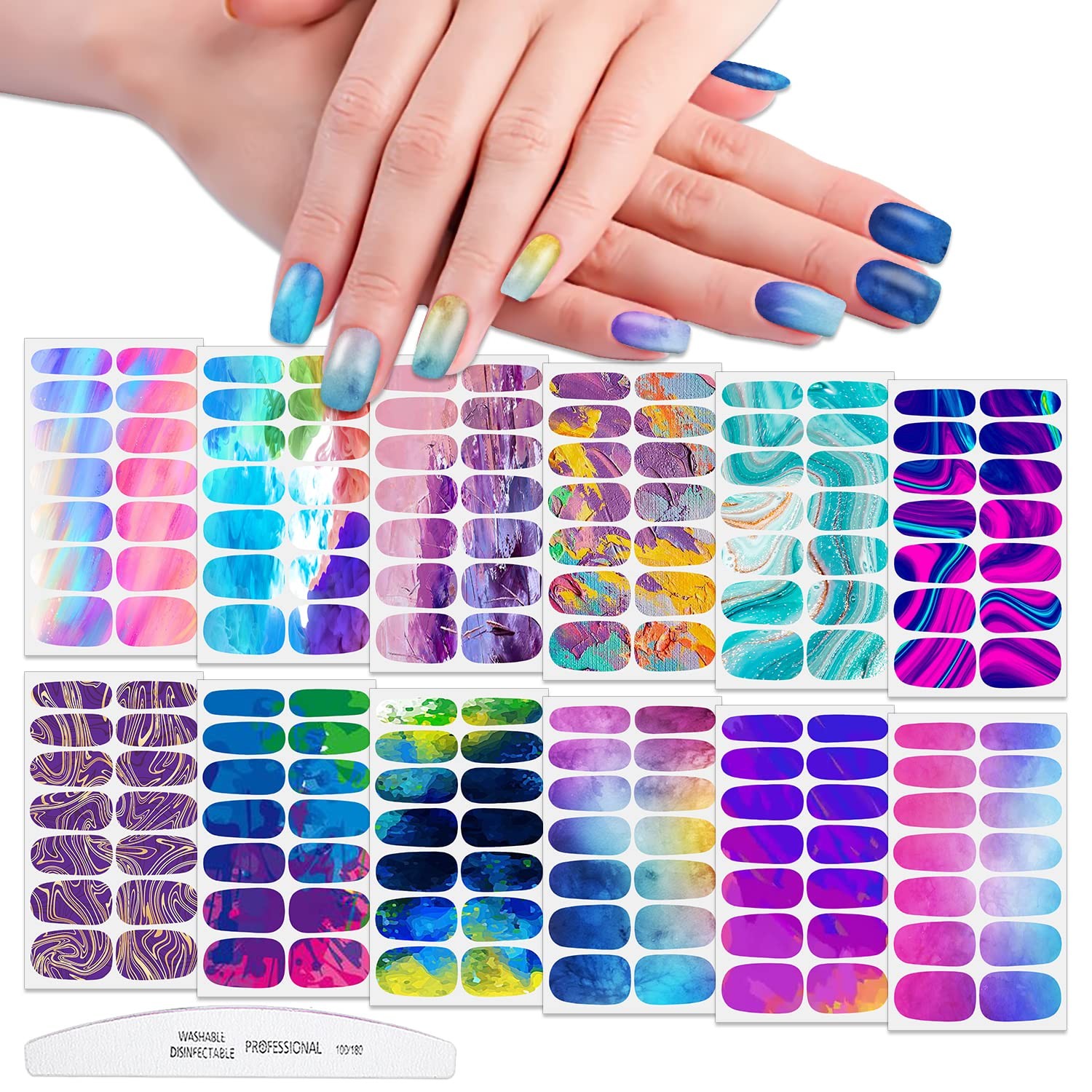 12 Sheets Blooming Gradient Nail Polish Strips For Women KIT4 Colorful Ombre
