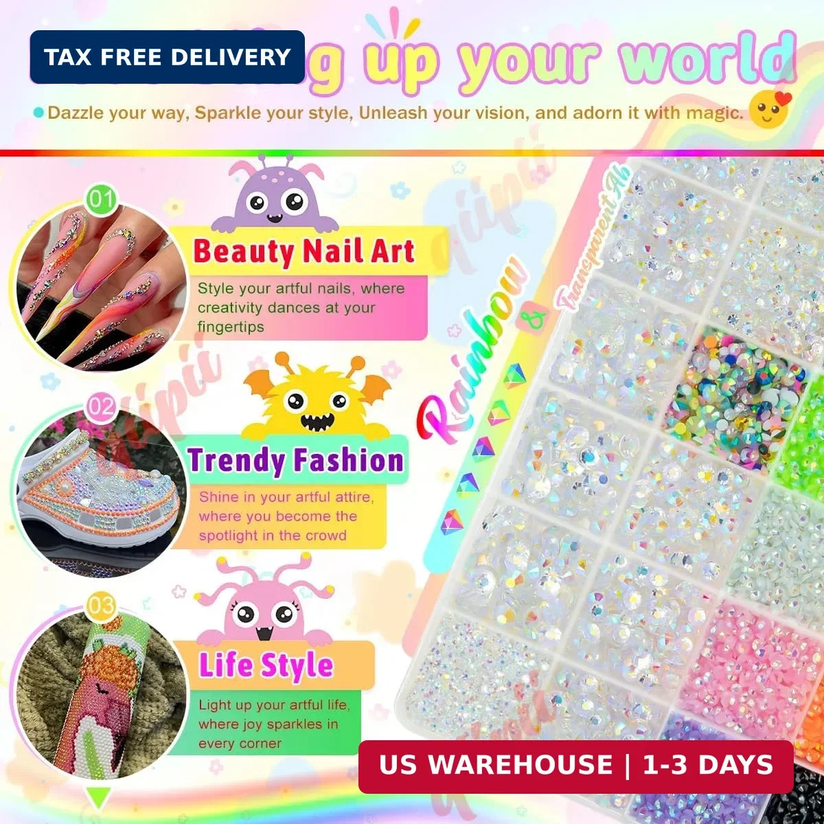 Transparent AB Resin Rhinestones w B7000 Glue for Crafting Bedazzling 2mm