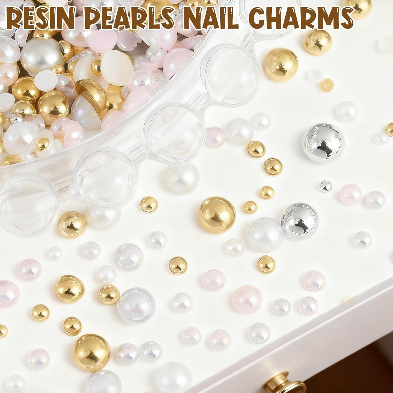 10000Pcs Nail Pearls, Flatback Pearl Charms for Nails Design in 6 Colors & 4 Siz