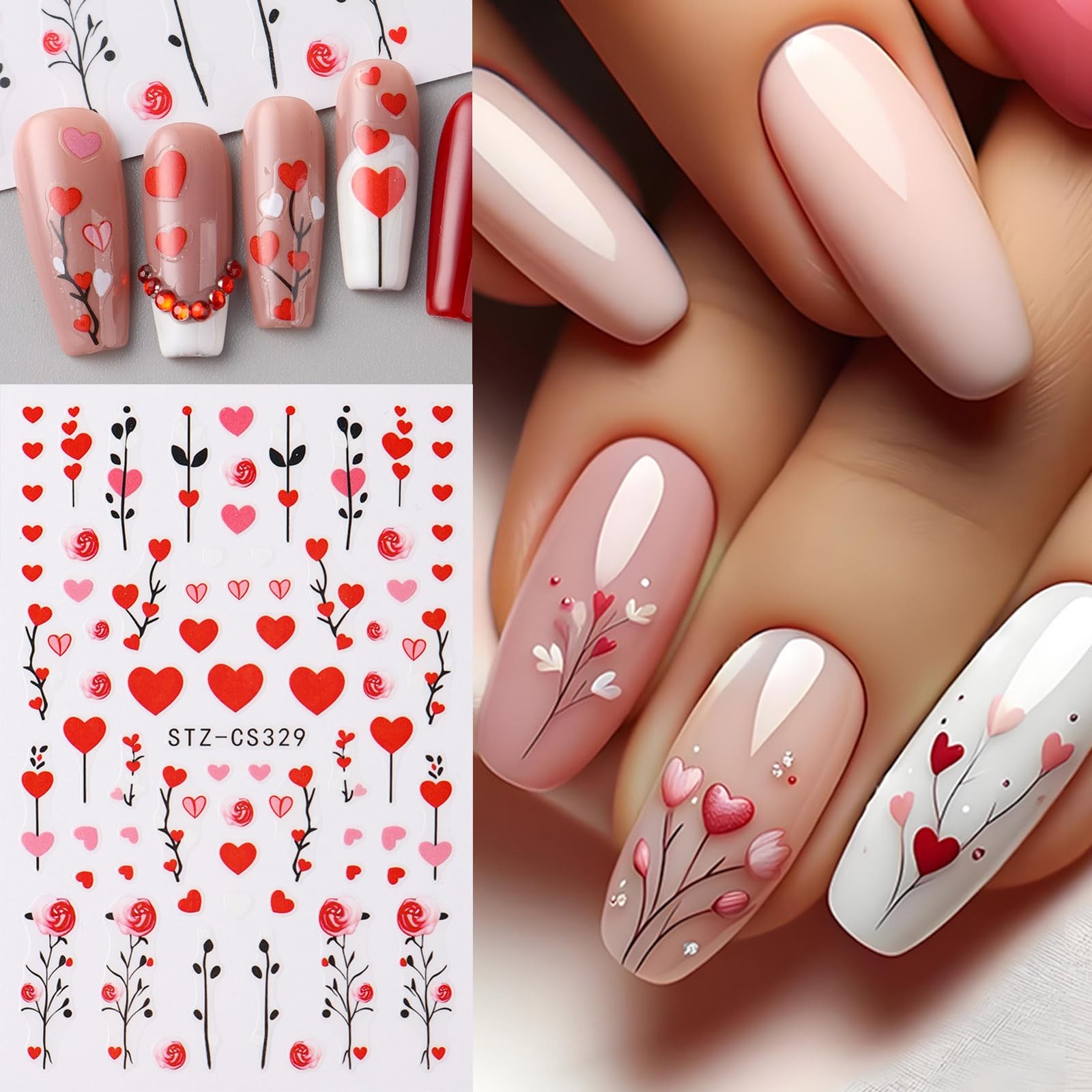 8pcs Mini Heart Nail Art Stickers with Golden Line, Valentine’s Day Romantic …