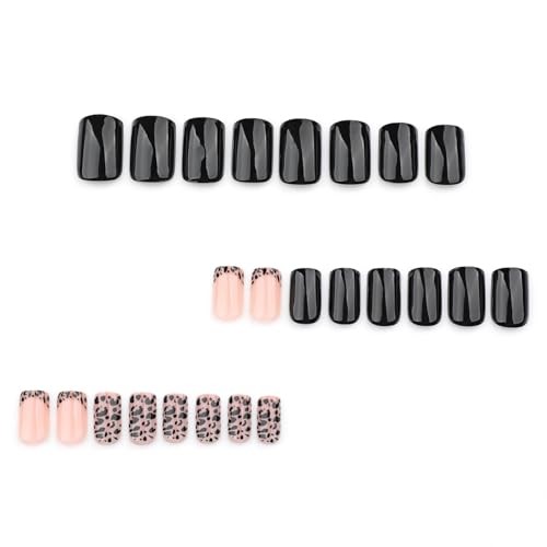 Leopard Print Press on Nails French Tip False Nails Black Solid Animal Print