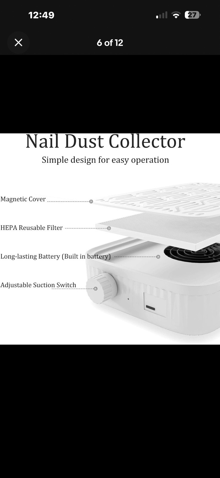 Rechargeable Nail Dust Collector with 2 Filters, Vacuum Fan for Acrylic Nails