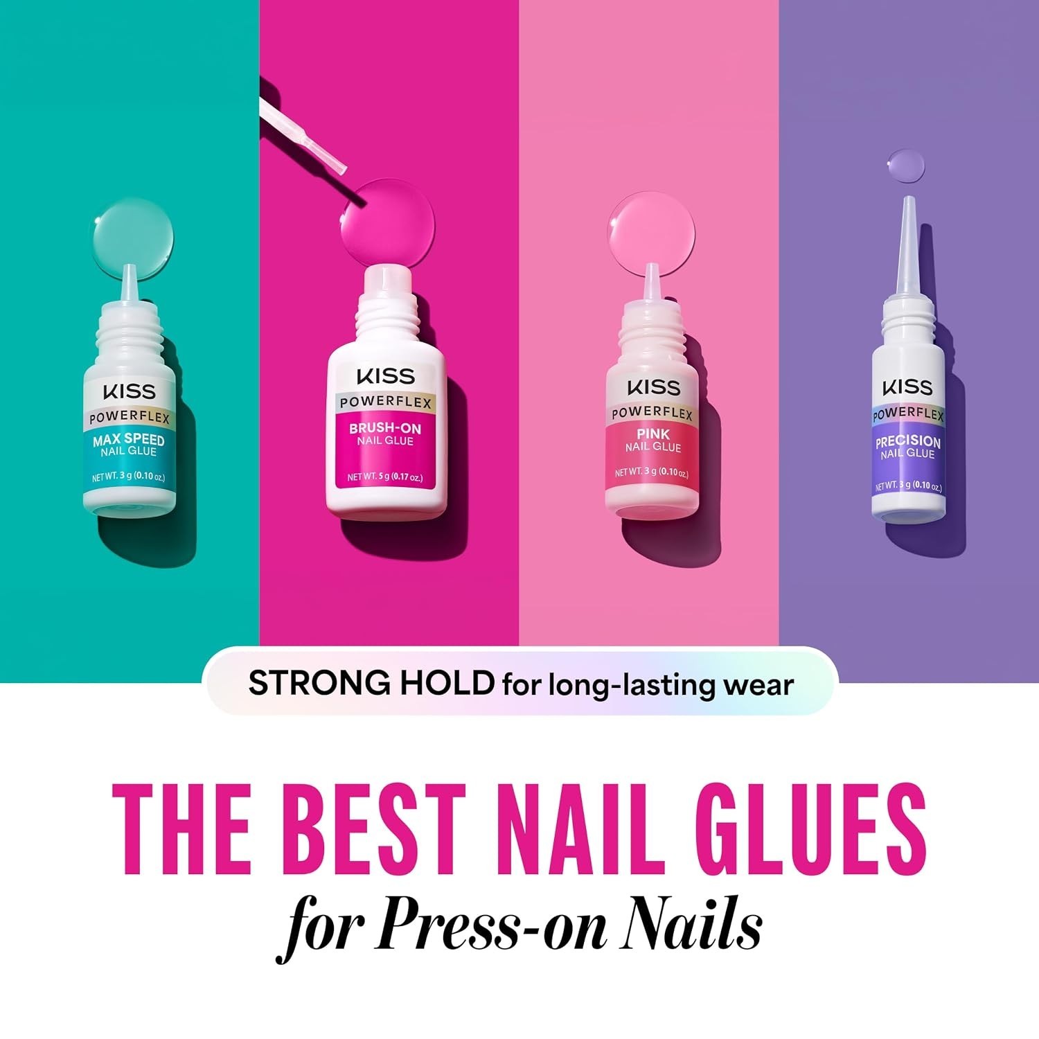 KISS PowerFlex Brush-On Nail Glue for Press On Nails, Ultra Hold Flex Formula 5g