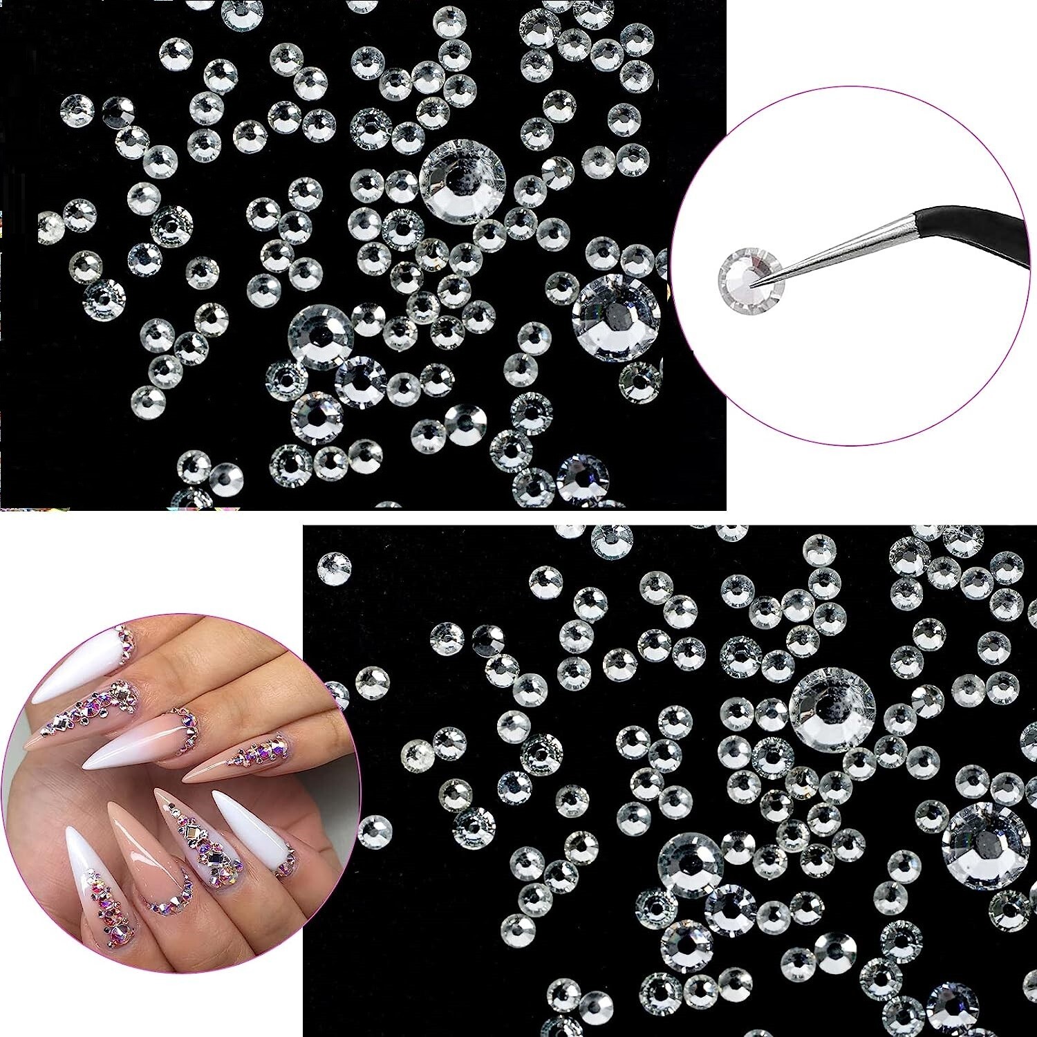 Crystal AB Rhinestones Dimante Flat Nail Art Gems Picker Wax Dotting Pen Tweezer