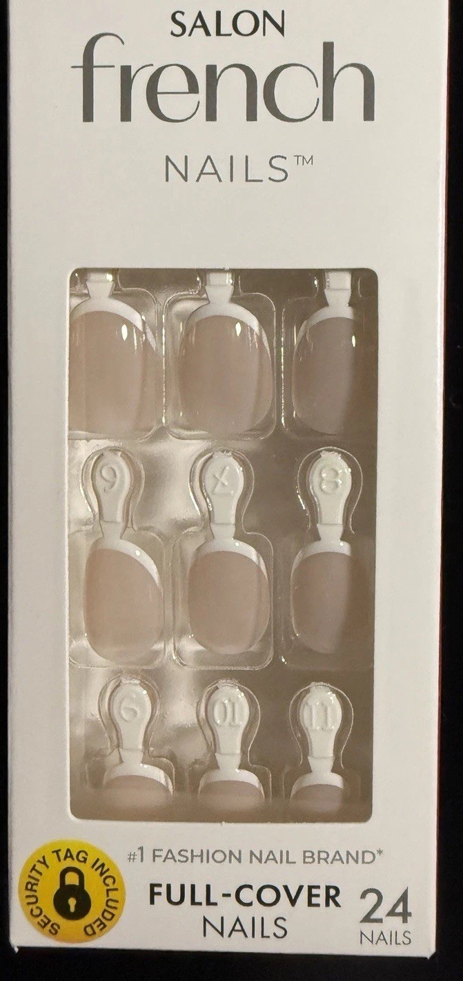 KISS Salon French Press-On Nails Full-Cover Short Squoval Pink/White 24 DGSF03