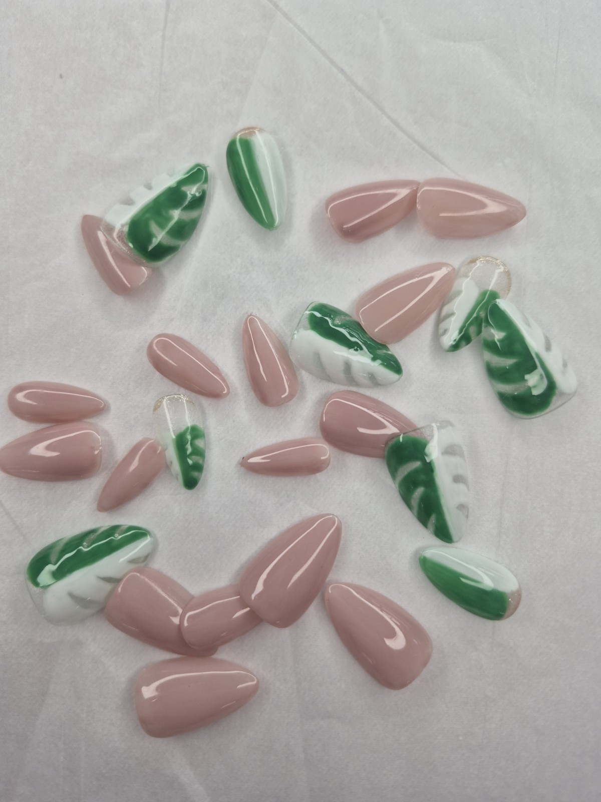 Shiny Nude Clear Monstera Albo Plant Press On Nails