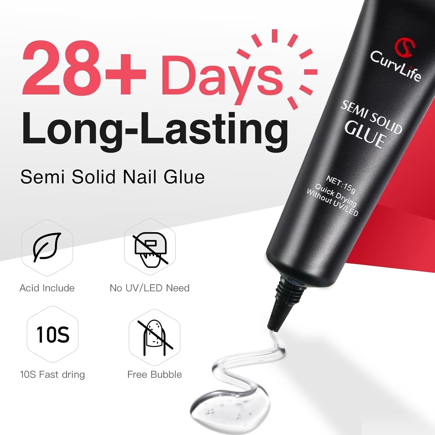 Curvlife New Super Strong on Nail Glue 15G for Press on Nails Tips Quick Drying
