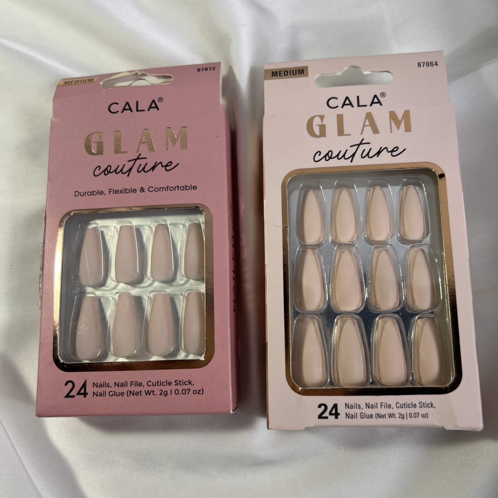 Cala Glam Contrite Press On Nails 2 Pack Medium Pink & Nude With Nail Glue New