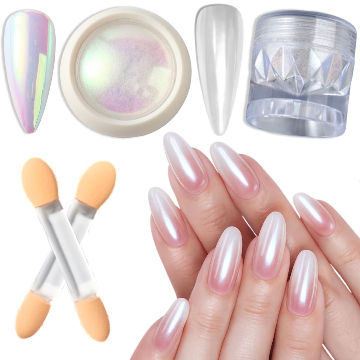 Aurora Rainbow Chrome Nail Powder Set with Pearlescent Mirror Effects & Brushes
