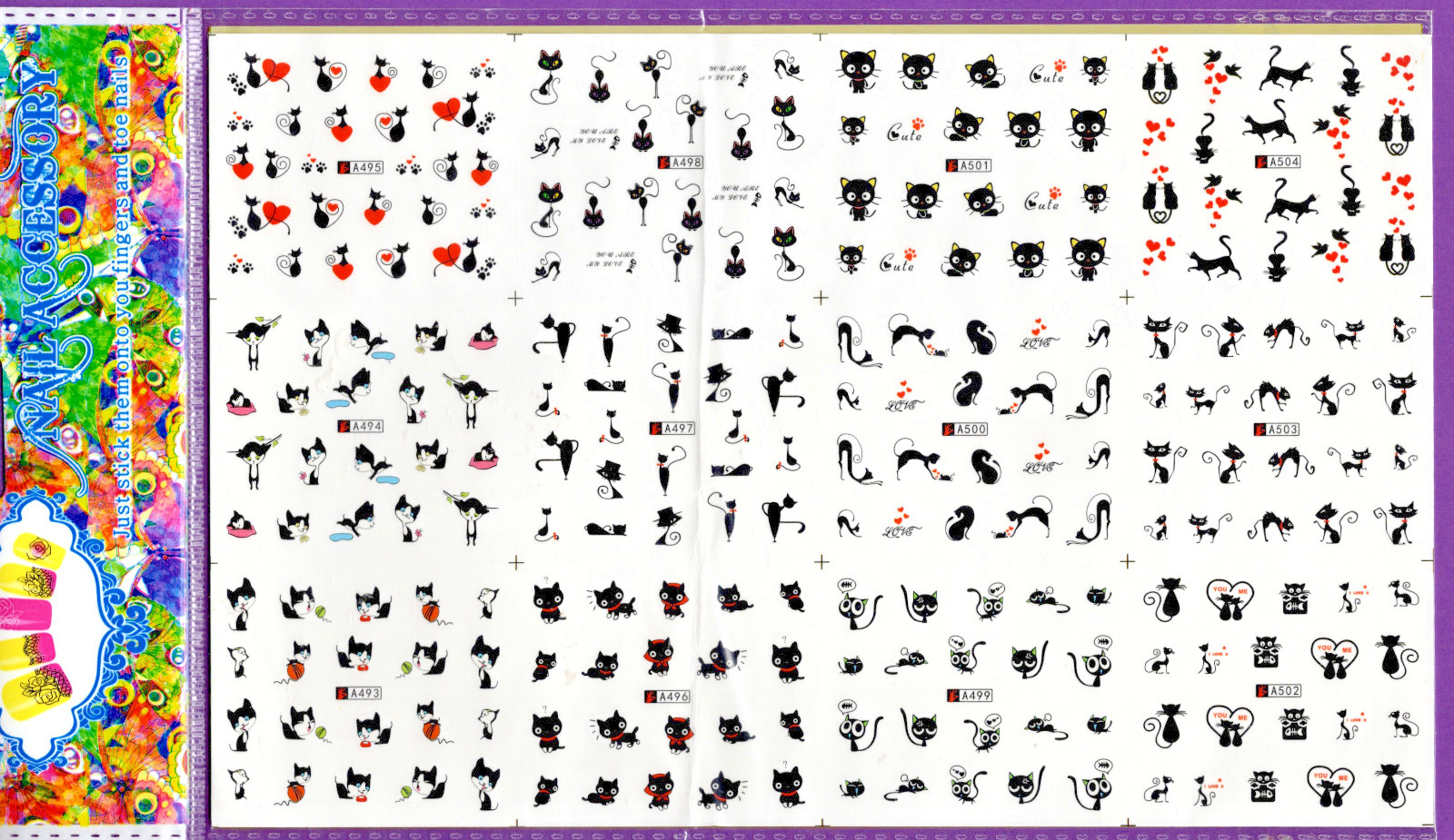 Nail Accessory Art Decals/Stickers – Black & White Cats – 12 Sets Of 20 (240+)
